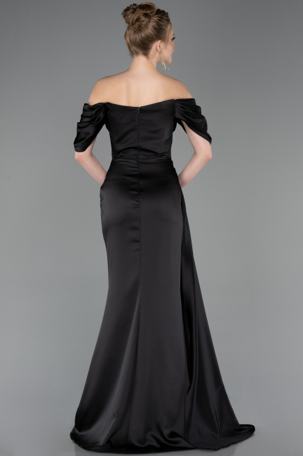 Abendkleid im Meerjungfrau-Stil Lang Satin Schwarz ABU5765