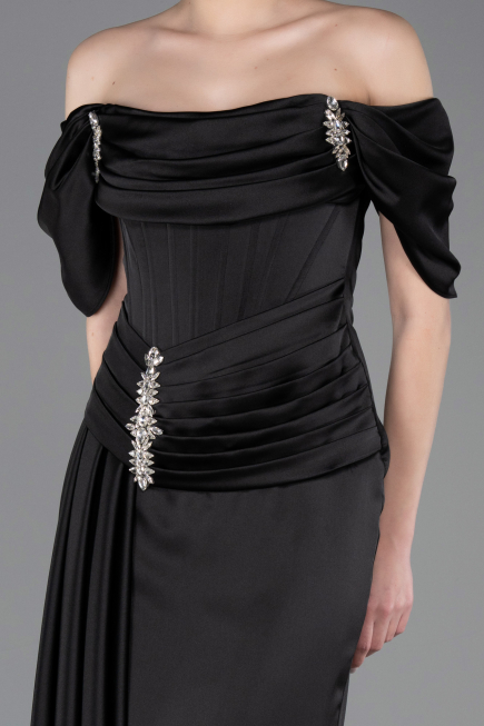Abendkleid im Meerjungfrau-Stil Lang Satin Schwarz ABU5765
