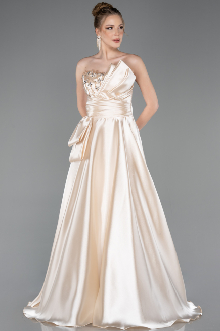 Abendkleid Lang Satin Beige ABU5767