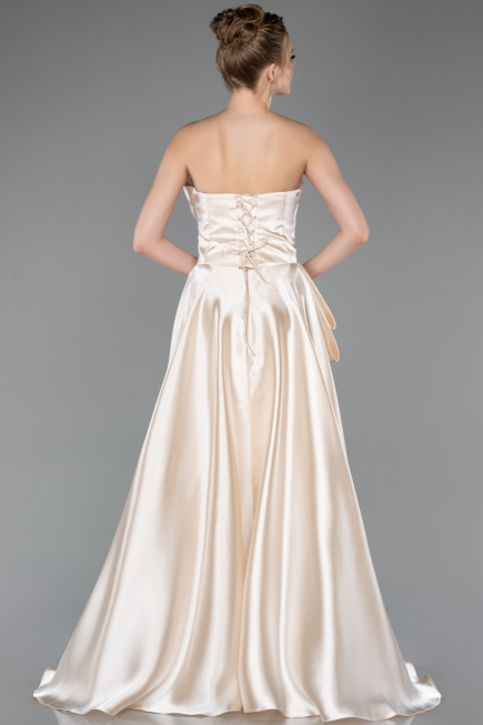 Abendkleid Lang Satin Beige ABU5767