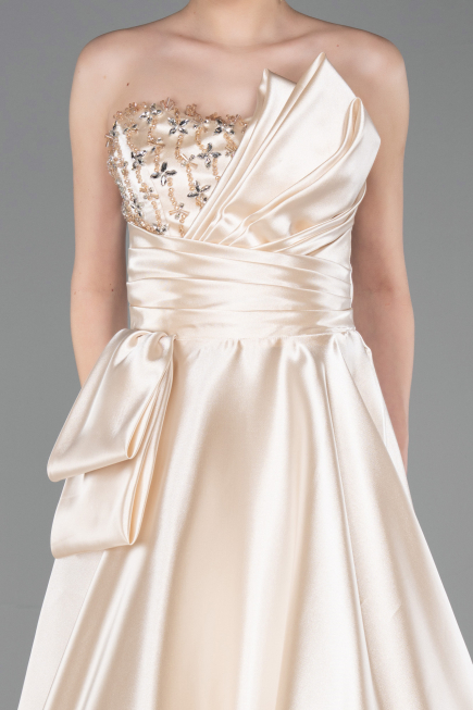 Abendkleid Lang Satin Beige ABU5767
