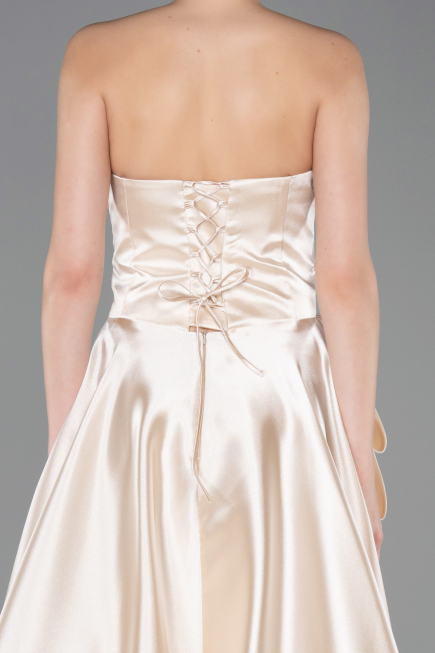 Abendkleid Lang Satin Beige ABU5767
