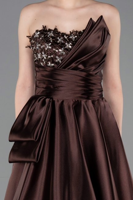 Abendkleid Lang Satin Braun ABU5767