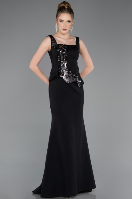 Abendkleid im Meerjungfrau-Stil Lang Schwarz ABU5768