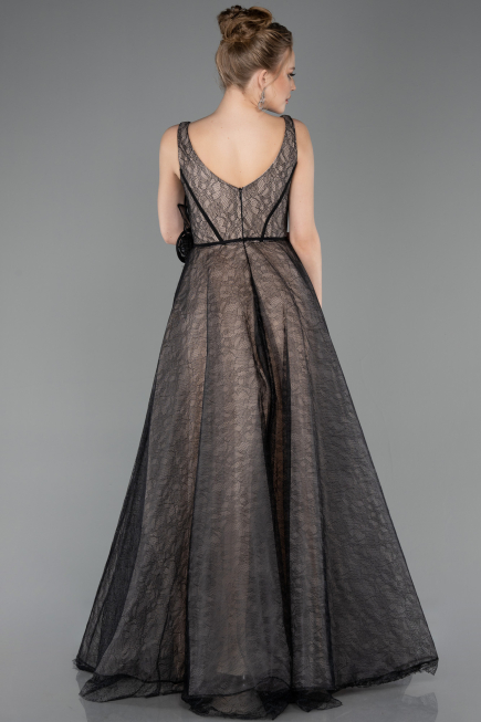Abendkleid Lang Spitze Schwarz ABU5778