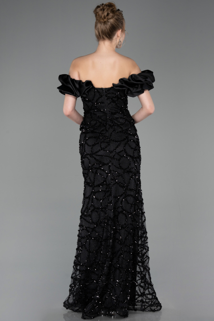 Abendkleid im Meerjungfrau-Stil Lang Schuppig Schwarz ABU5780