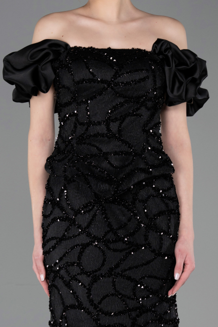 Abendkleid im Meerjungfrau-Stil Lang Schuppig Schwarz ABU5780