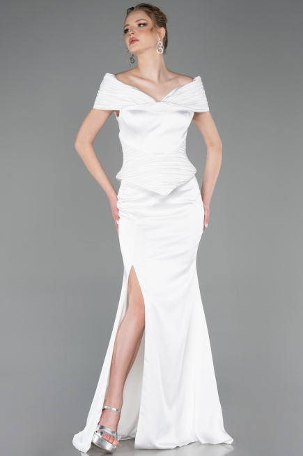 Standesamtkleid Lang Satin Weiß ABU5785