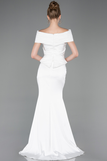 Standesamtkleid Lang Satin Weiß ABU5785