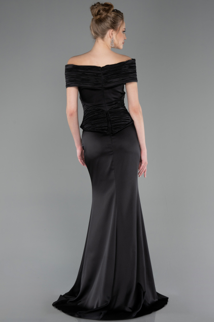 Standesamtkleid Lang Satin Schwarz ABU5785