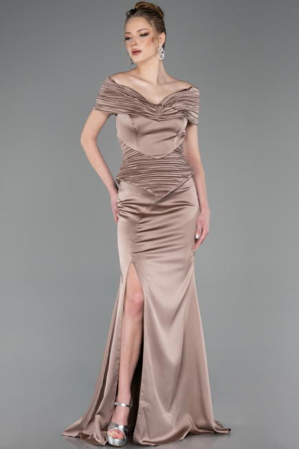 Standesamtkleid Lang Satin Nerzbraun ABU5785