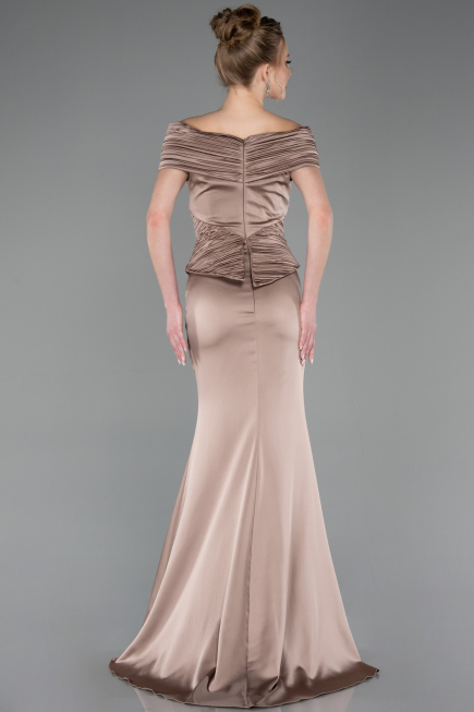 Standesamtkleid Lang Satin Nerzbraun ABU5785