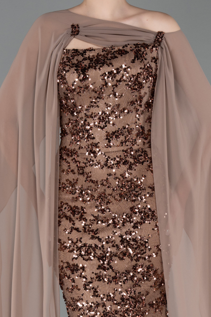 Abendkleid Lang Schuppig Kupfer ABU5790