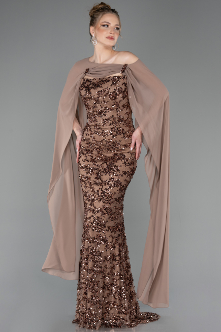 Abendkleid Lang Schuppig Kupfer ABU5790