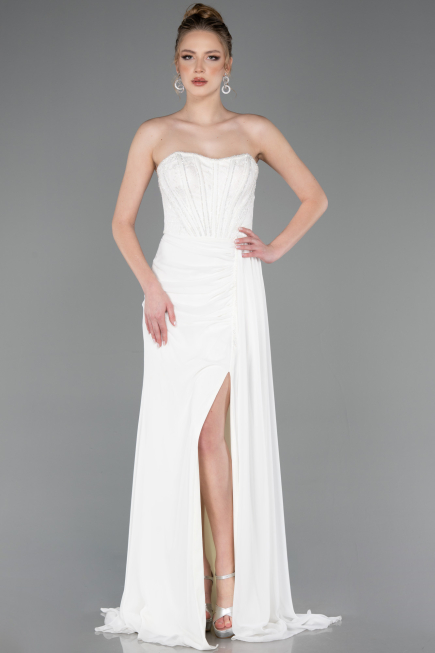 Standesamtkleid Lang Chiffon Weiß ABU5791