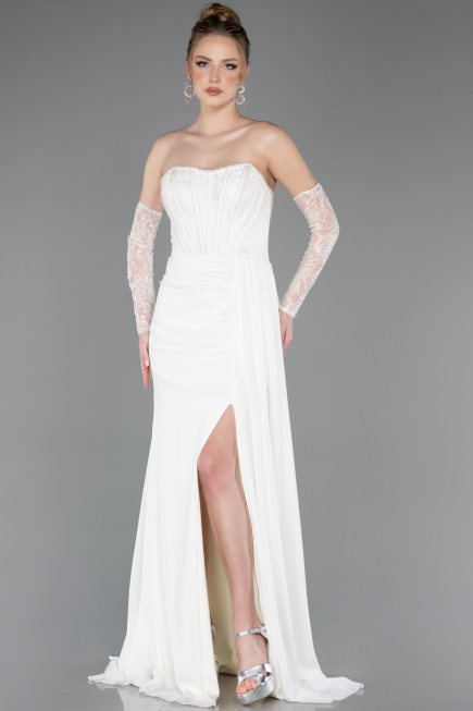 Standesamtkleid Lang Chiffon Weiß ABU5791