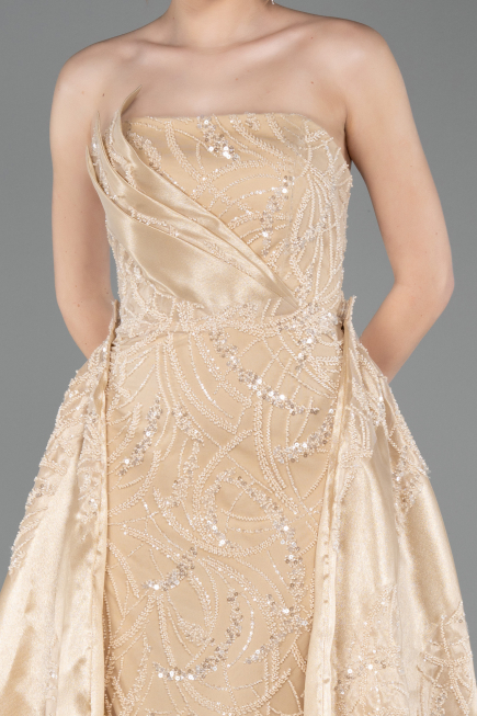 Gold Abendkleid Perlenbesetzt Lang ABU5511