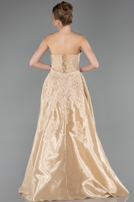 Gold Abendkleid Perlenbesetzt Lang ABU5511