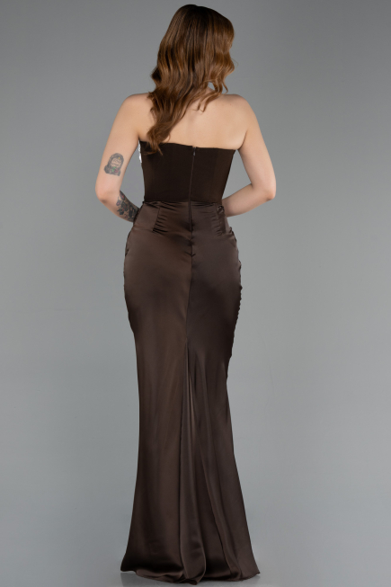 Abendkleid im Meerjungfrau-Stil Lang Satin Braun ABU5820