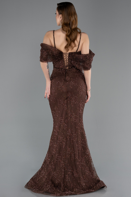 Abendkleid im Meerjungfrau-Stil Lang Spitze Braun ABU5822