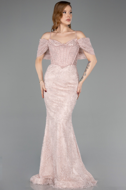 Abendkleid im Meerjungfrau-Stil Lang Spitze Puder ABU5822