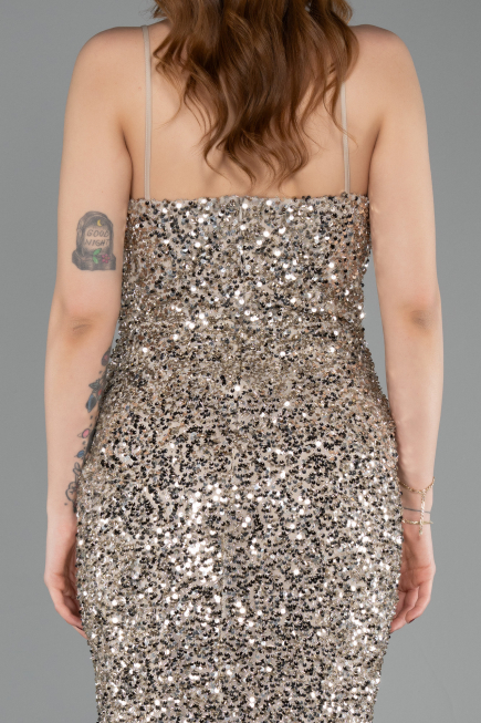 Nerzbraun Abendkleid Schuppig Lang ABU4842