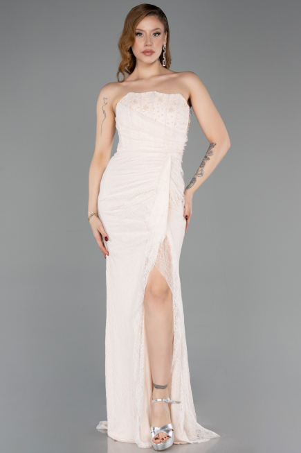 Beige Standesamtkleid Spitze Lang ABU5603