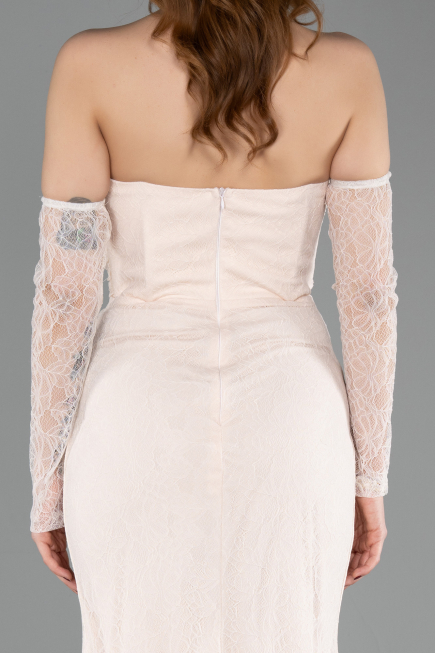 Beige Standesamtkleid Spitze Lang ABU5603