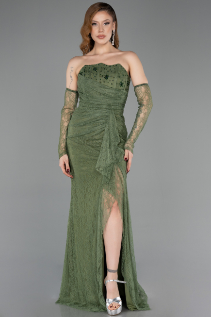 Khaki Standesamtkleid Spitze Lang ABU5603
