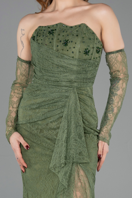 Khaki Standesamtkleid Spitze Lang ABU5603