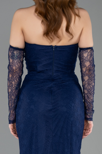 Marineblau Standesamtkleid Spitze Lang ABU5603