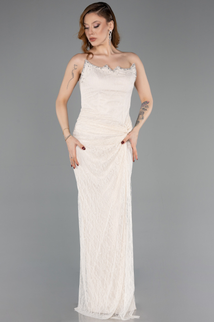 Standesamtkleid Lang Spitze Beige ABU5823