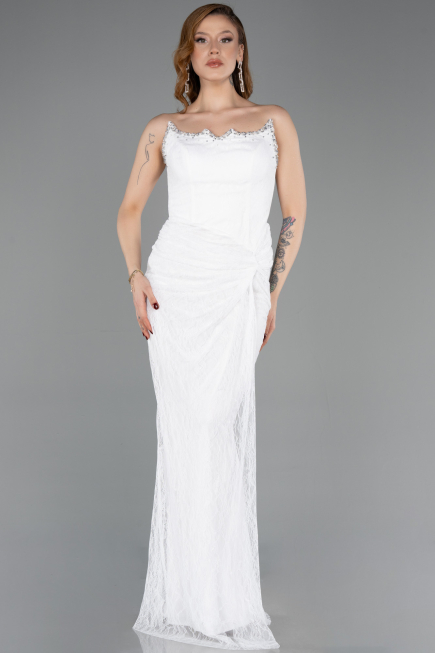 Standesamtkleid Lang Spitze Weiß ABU5823