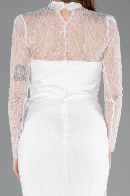 Standesamtkleid Lang Spitze Weiß ABU5823