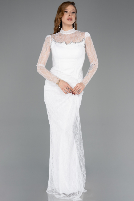 Standesamtkleid Lang Spitze Weiß ABU5823