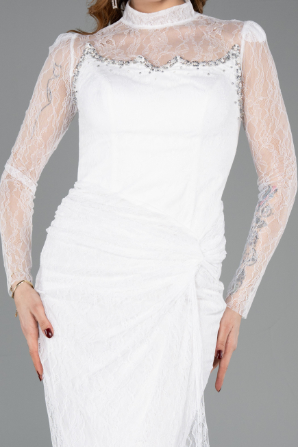 Standesamtkleid Lang Spitze Weiß ABU5823