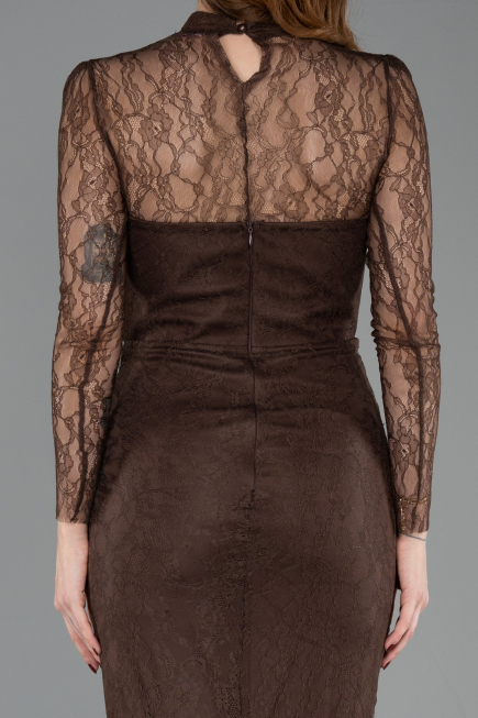 Standesamtkleid Lang Spitze Braun ABU5823