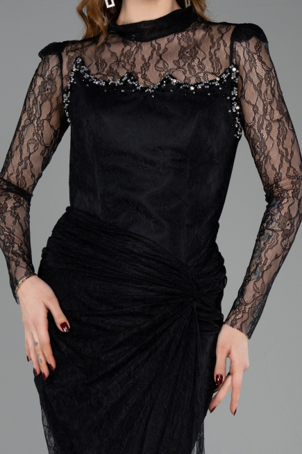 Standesamtkleid Lang Spitze Schwarz ABU5823