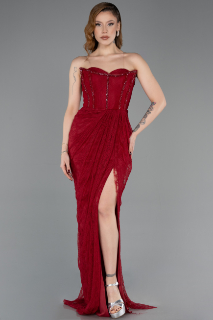 Abendkleid Lang Spitze Weinrot ABU5770