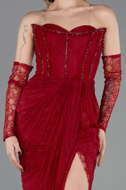 Abendkleid Lang Spitze Weinrot ABU5770