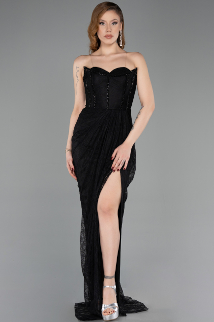 Abendkleid Lang Spitze Schwarz ABU5770