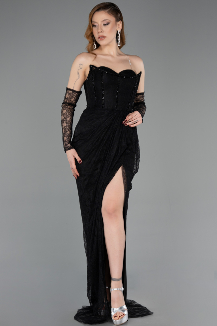 Abendkleid Lang Spitze Schwarz ABU5770