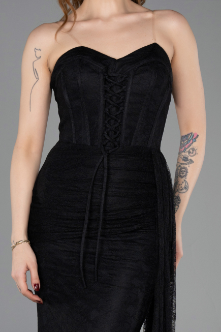 Abschlusskleid Lang Spitze Schwarz ABU5795