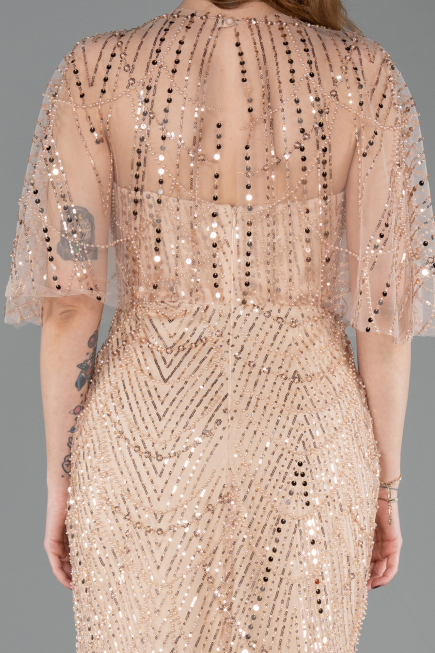 Abendkleid Lang Perlenbesetzt Gold ABU5798
