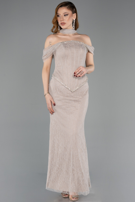 Abendkleid Lang Spitze Nerzbraun ABK2548