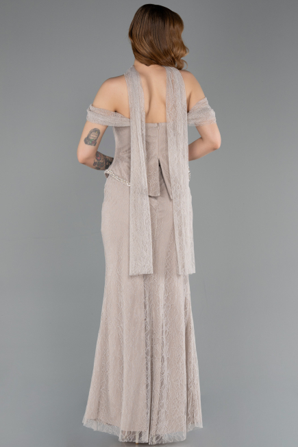 Abendkleid Lang Spitze Nerzbraun ABK2548