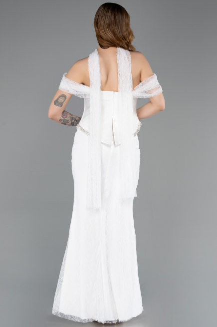 Abendkleid Lang Spitze Weiß ABU5839