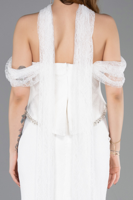 Abendkleid Lang Spitze Weiß ABU5839