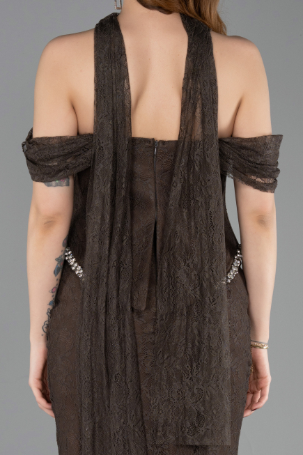Abendkleid Lang Spitze Braun ABU5839