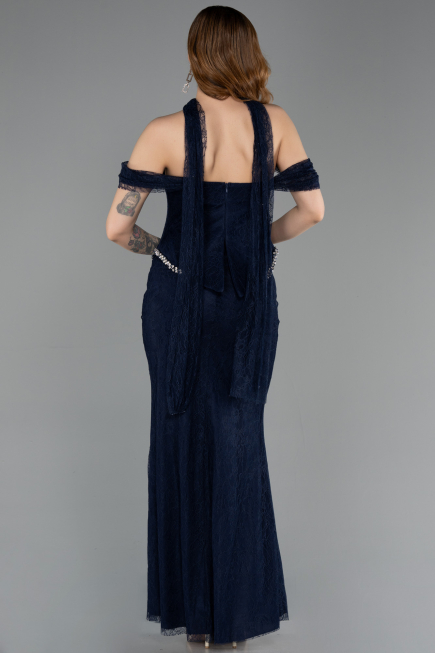 Abendkleid Lang Spitze Marineblau ABU5839